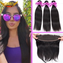 Brazilian Virgin Hair Straight 3Bundles With Ear to Ear Lace Frontal Closure 7A Brazilian Straight Hair