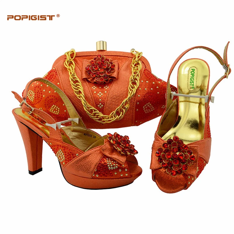 

Orange 11 cm Heels Italian Shoe with Matching Bag Set African Woman Matching Italian Shoe and Bag Set Nigerian Shoes and Bag Set