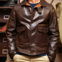 Брендовые новые теплые мужские коричневые винтажные куртки из воловьей кожи, Качественная мужская куртка из натуральной кожи. Стильное классическое приталенное пальто