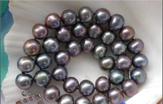 

FREE SHIPPING>>>LUSTER 17" 12mm Black round freshwater pearl cultured necklace