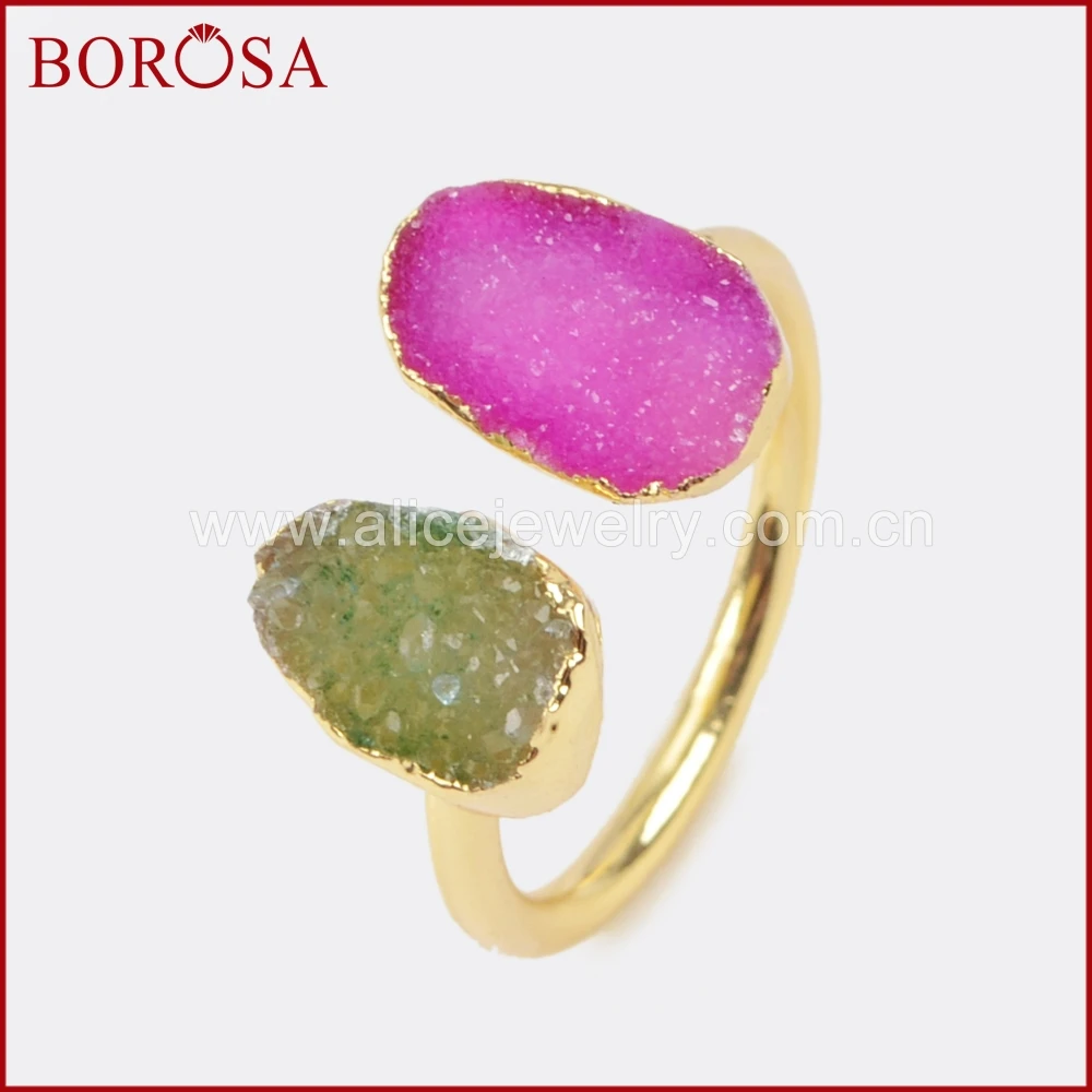 BOROSA 10 шт Новое прибытие двойное Druzy кольцо для женщин смешанные цвета золотой