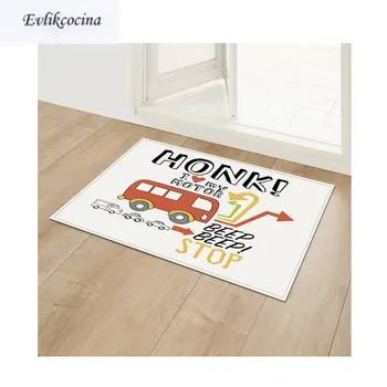 

Free Shipping Cartoon Red Bus Tapis Salon Absorbent Bath Mat Area Rug For Living Room Bedroom Floor Carpet Tapete Infantil