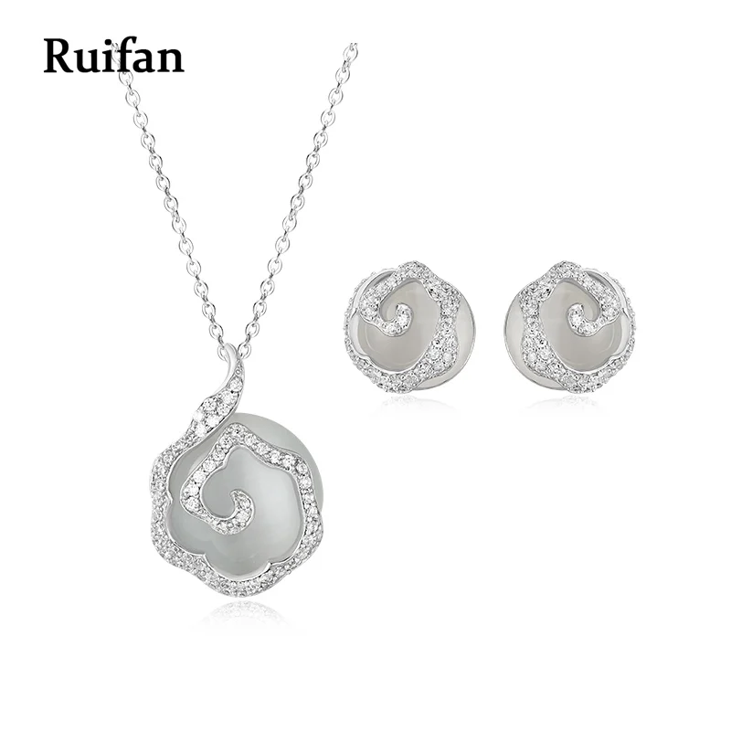 

Ruifan Hot Sale Twilight Opal Bridal Jewelry Sets for Women CZ 925 Sterling Silver Necklace/Earrings Jewelry Sets YEA035+YNC015