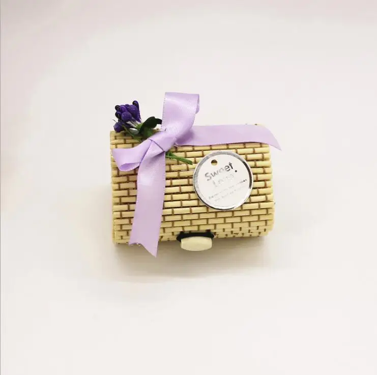 12 шт. креативной цилиндрической формы голые бамбуковые Свадебные сувениры Конфетница для вечеринки Подарочная коробка, коробка с шоколадом - Цвет: Фиолетовый