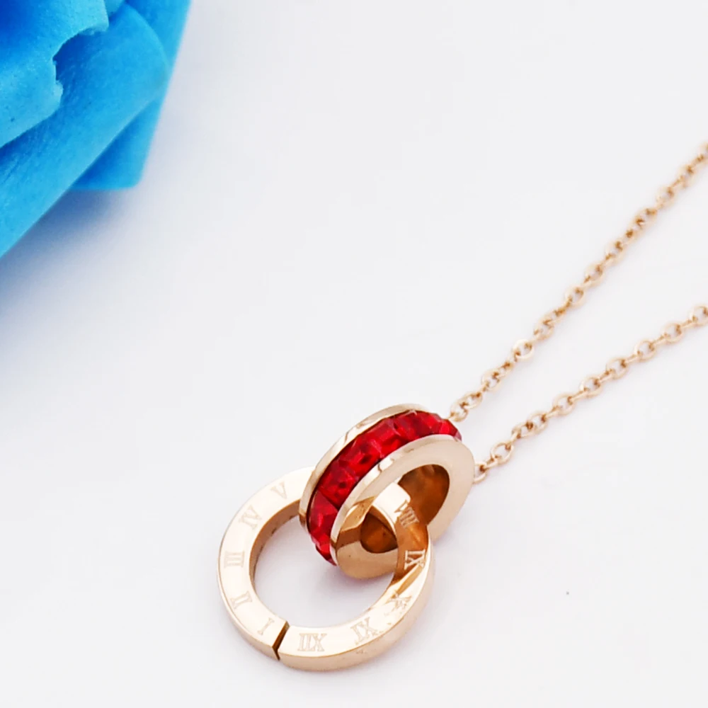 5 цветов двойной круг нержавеющая сталь титановое Ожерелье Циркон римское ожерелье цифры для женщин ювелирные изделия