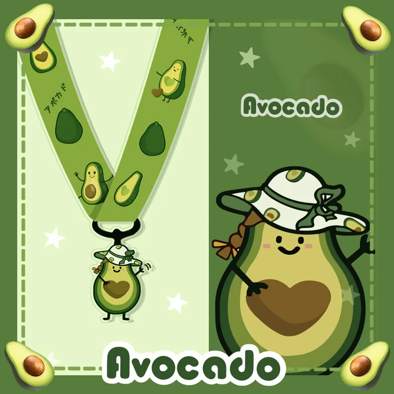 

Cute Cartoon Avocado Neckband Lanyard for Women Key ID Card GYM Mobile Phone With USB Badge Clip DIY Lanyard Lasso Keychain