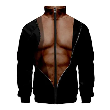 

Cosplay Muscle zipper jackets Mens Cool Tops Fake pectorales 3D Printing streetwear Man Zipper jackets Abdominal Male
