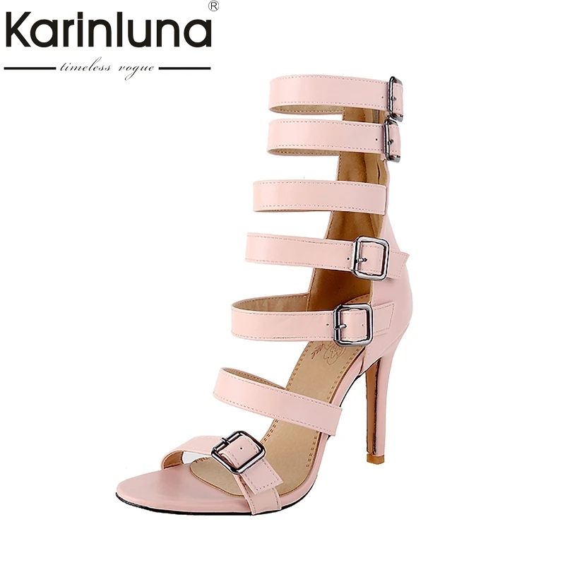 

Karinluna New Top Quality Large Size 32-46 Gladiator Summer Shoes Sandal Woman Sexy High Heels Buckles Sandals Women Shoes