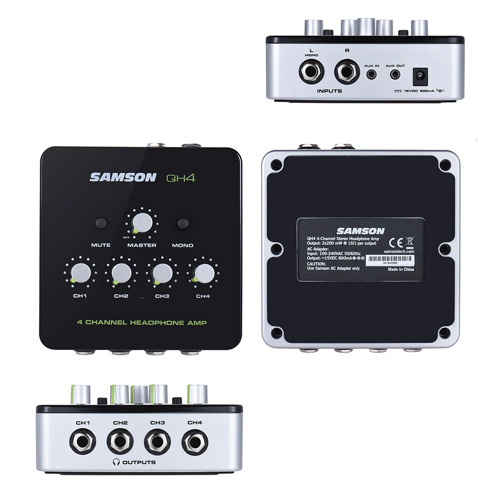 Самсон QH4 ультракомпактный 4-канальный видеорегистратор мини аудио стерео DJ мониторинг усилитель для наушников с Мощность адаптер