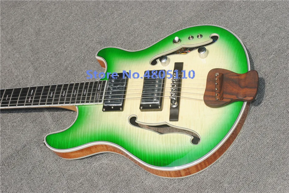 

High-quality customized jazz six-string electric guitar, double f-hole semi-hollow electric guitar, green, free delivery,