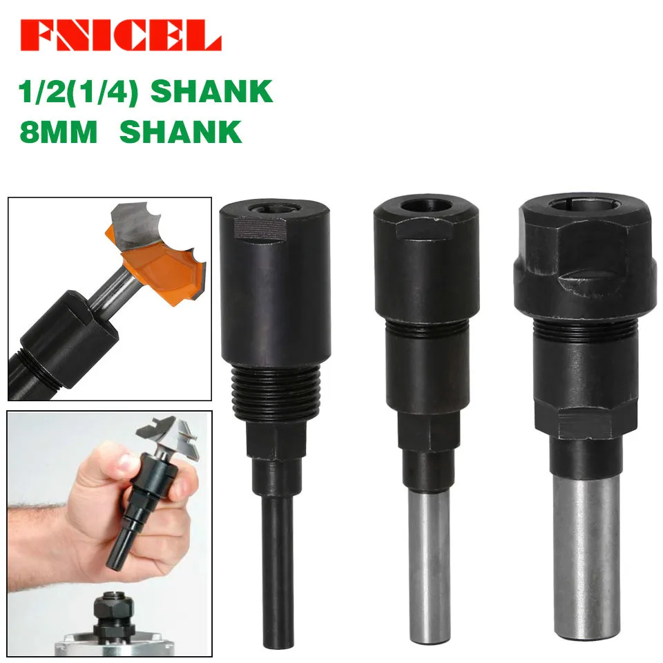 Router Bits Collet Extension Engraving Machine Extension Rod 1/4" 8mm 1/2" Shank For Trimming Machine Woodworking Tools