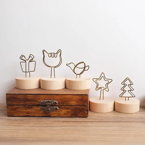 

3pc/lot wooden stand metal wire desk card note picture memo photo clip holder,table wedding party place favor personalized gift