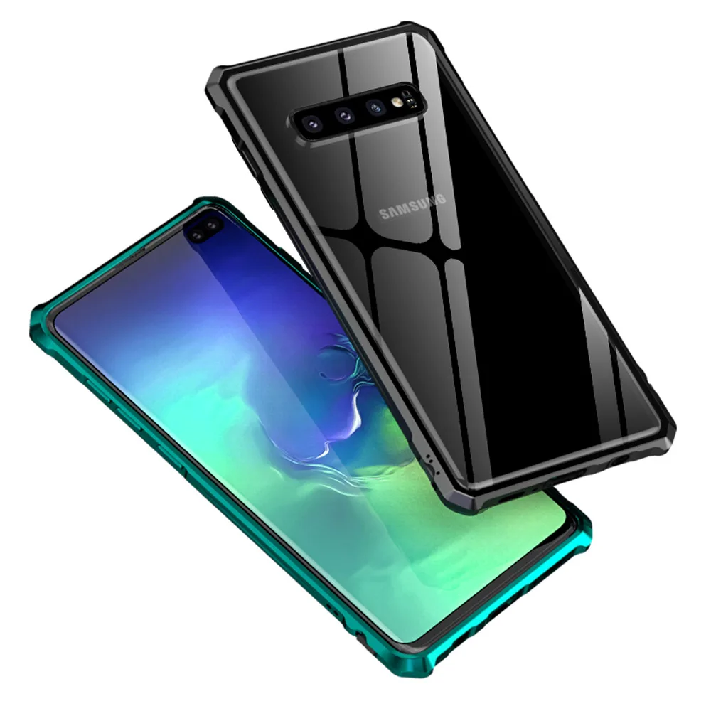Baratos Funda protectora de Metal de lujo para Samsung S10 Plus funda trasera de cristal transparente para Samsung Galaxy S10Plus funda S 10 e