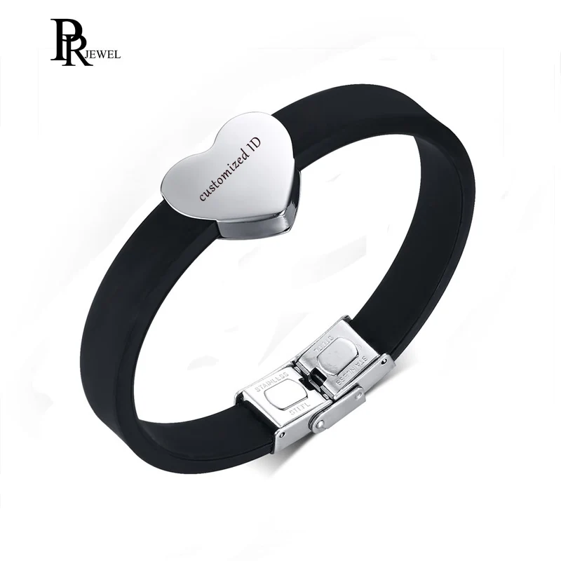 

Engraving Men's Heart Silicone Bracelets Custom Name ID Text Bracelet Personalized Bracelets For Men