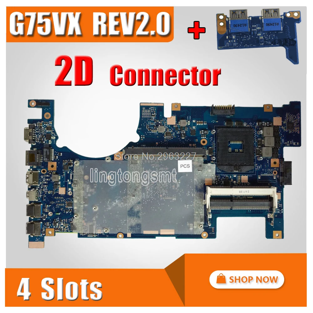^*Best Offers send board+G75VX motherboard 2D connector For ASUS G75VX Laptop Motherboard G75VX Mainboard G75VX motherboard test 100% OK