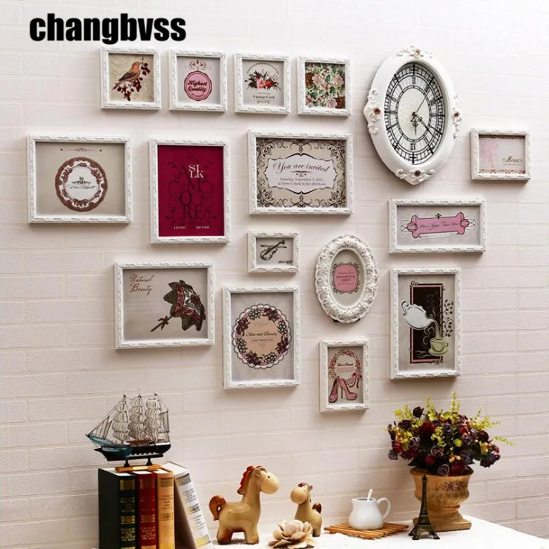 modern white pink wall hanging photo frame for home decor wooden photo frame with clock 15pcs - Wall Hanging Photo Frames Designs modern white pink wall hanging photo frame for home decor wooden photo frame with clock 15pcs - Wall Hanging Photo Frames Designs