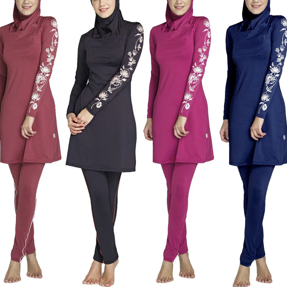 

2019 Lady Bathing Suit Bathing Suit Floral Print Maillot De Bain Islamique Solid Muslim Suwiming Suit