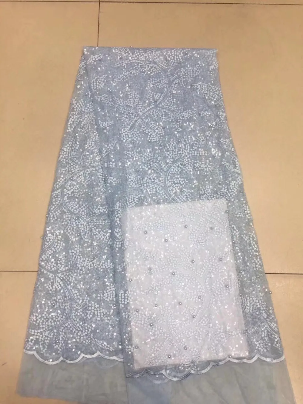 

Hot Sale Beaded French Lace 5 Yards /lot Popular African Sequins Lace Fabric High Quality Glisten Sequins Tulle Lace Fabric