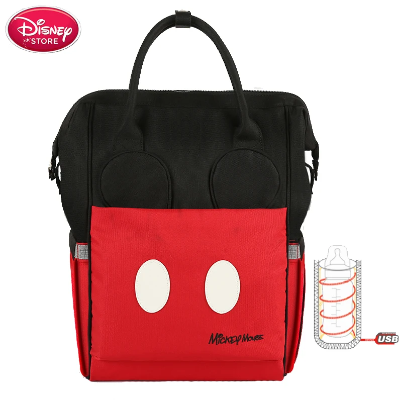 Disney сумка для мамы сумка для подгузников USB электрическая кружка для нагрева грелка Минни Микки Маус рюкзак для путешествий водонепроницаемый уход за ребенком - Цвет: red