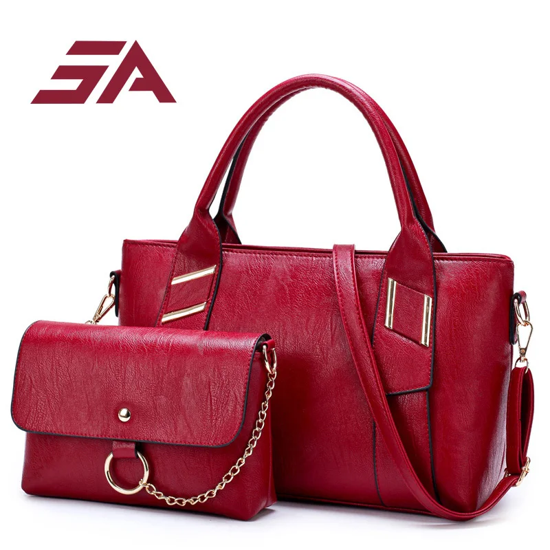 

SA 2018 New arrival Vintage solid Ladies handbag for Women PU Leather luxury Crossbody Shoulder totes purse 2 sets composite