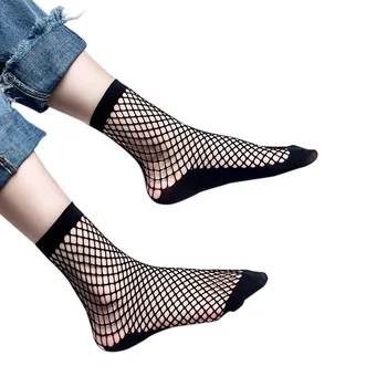 

2017Hot Punk Women Girls Sexy Black Hollow Out Breathable Mesh Fishnet Socks Female Gothic Stretchable Short Hosiery Ankle Socks