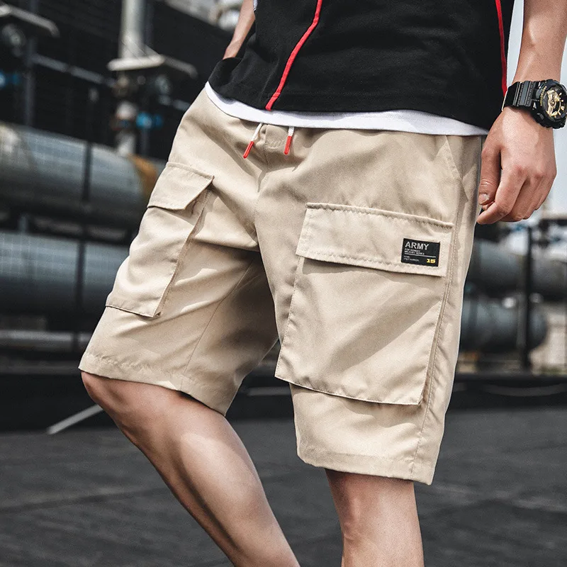 SingleRoad Cargo Shorts Men Summer Hip Hop Streetwear Fashion Pockets Knee Length Joggers Male Bermuda Casual Shorts Men - Цвет: Khaki Shorts