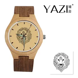YAZI DIY Деревянные часы большой фрикадельки Логотип Кварцевые часы Натуральный Бамбук Дерево наручные часы Дерево полоса группа подарок для