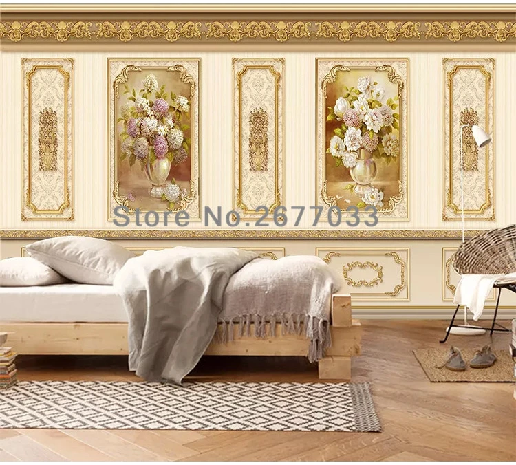 Пользовательские Европейский роскошный сад цветок Золото 3D настенная ткань гостиная диван ТВ фон Декоративные Настенные обои настенная живопись