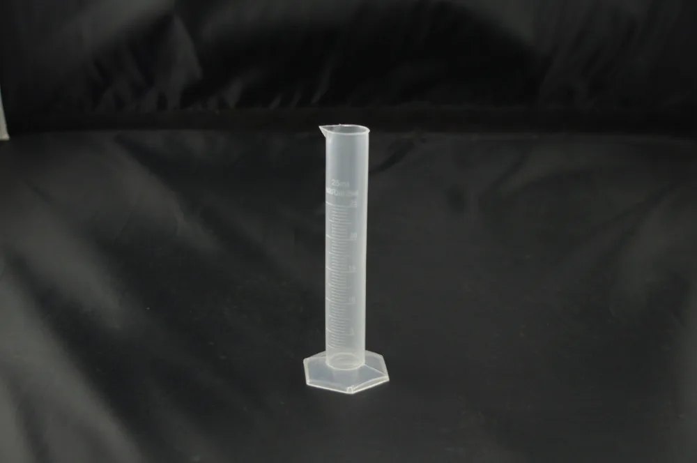 

Graduated Cylinder Plastic 25ml Hex Base white scale