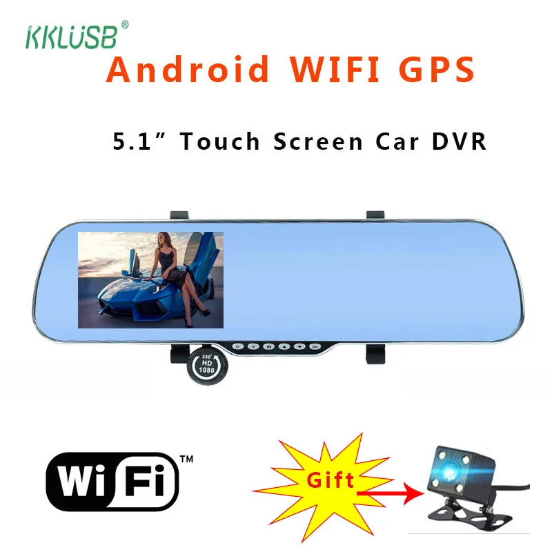 

5.1" Dash Cam Car DVR Auto Driving Recorder Camera G-sensor GPS WIFI Android Bluetooth Rearview Mirror Dual Lens Camara Coche