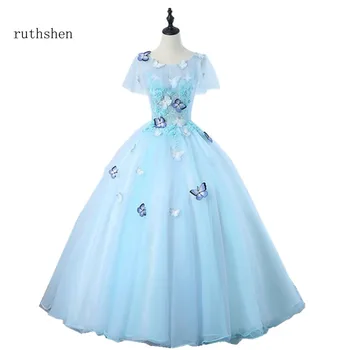 

ruthshen 2018 New Sexy Scoop Neck Prom Dresses Cap Sleeves Appliques Long Formal Evening Gowns For Girls Special Parties Dresses