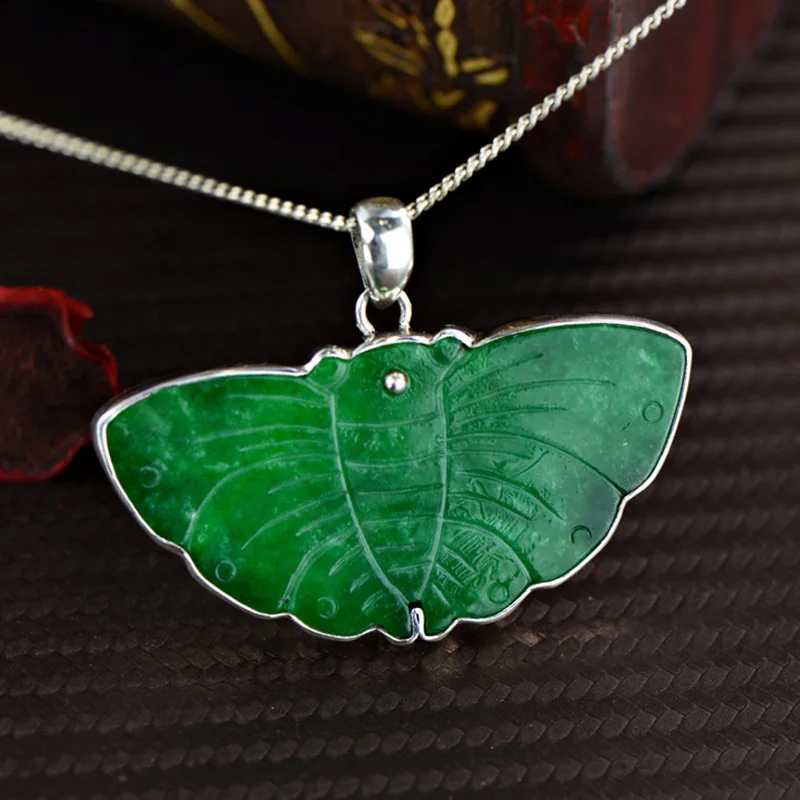 Genuine 925 Silver Butterly Jade Pendant For Women Natural Gemstone