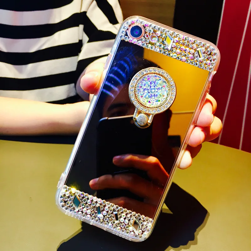 Cermin PC Handphone Meliputi Aksesori untuk Iphone X 8 8 Ditambah 7 7 Ditambah 6 6 s 6 Ditambah Mewah Berlian Wanita CHAOLIDA Ponsel Kembali Covers
