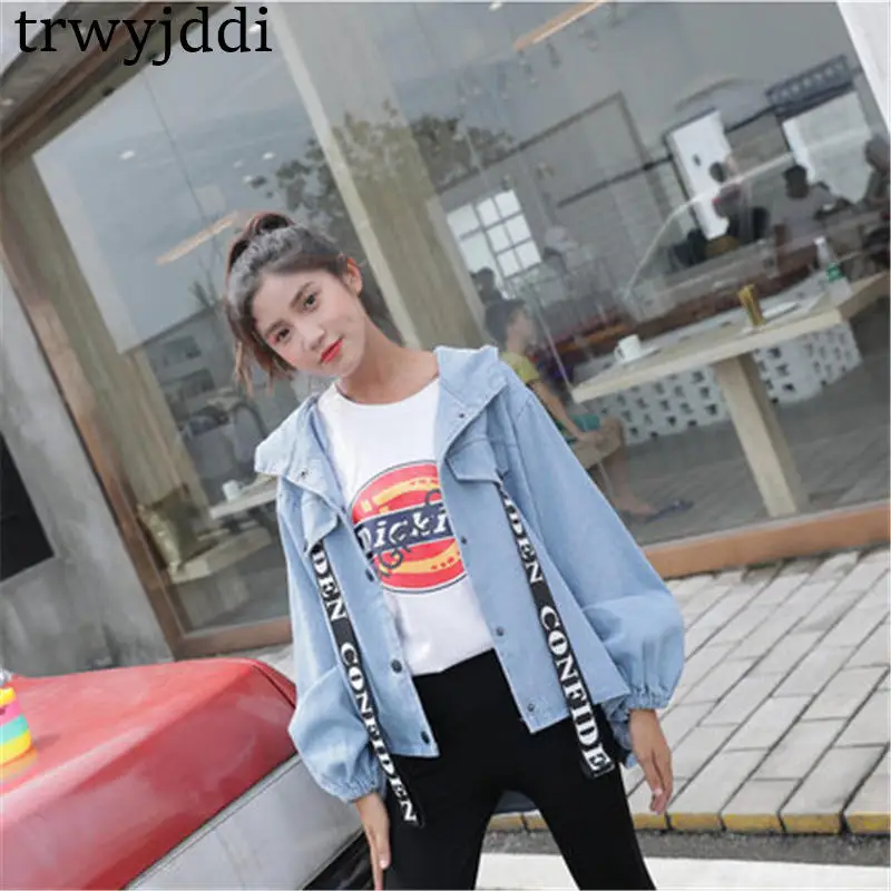 Bf Paresseux Vestes Printemps Black blue Femmes Manteaux Chic Vent Hodoed Automne vent 2019 Coupe N362 Lâche Étrange Coréenne Nouveau Denim Scj53q4ARL