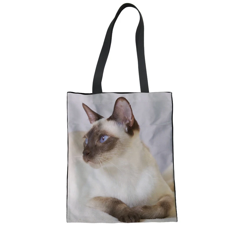 WHEREISART Яркая сумка для шоппинга Saco Compras Animal Siamese Cat женские матерчатые сумки хлопчатобумажная хозяйственная сумка на плечо - Цвет: LMF1277Z22