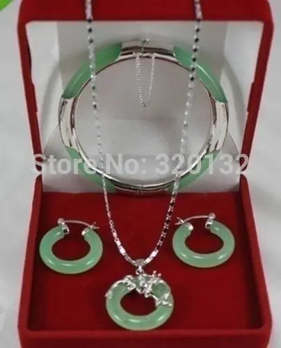 

Nobility bridal Woman's Listed Jade Bangle Bracelet Pendant Earring Jade Jewelry Set Wholesale Plated gold Jewelry silver hook