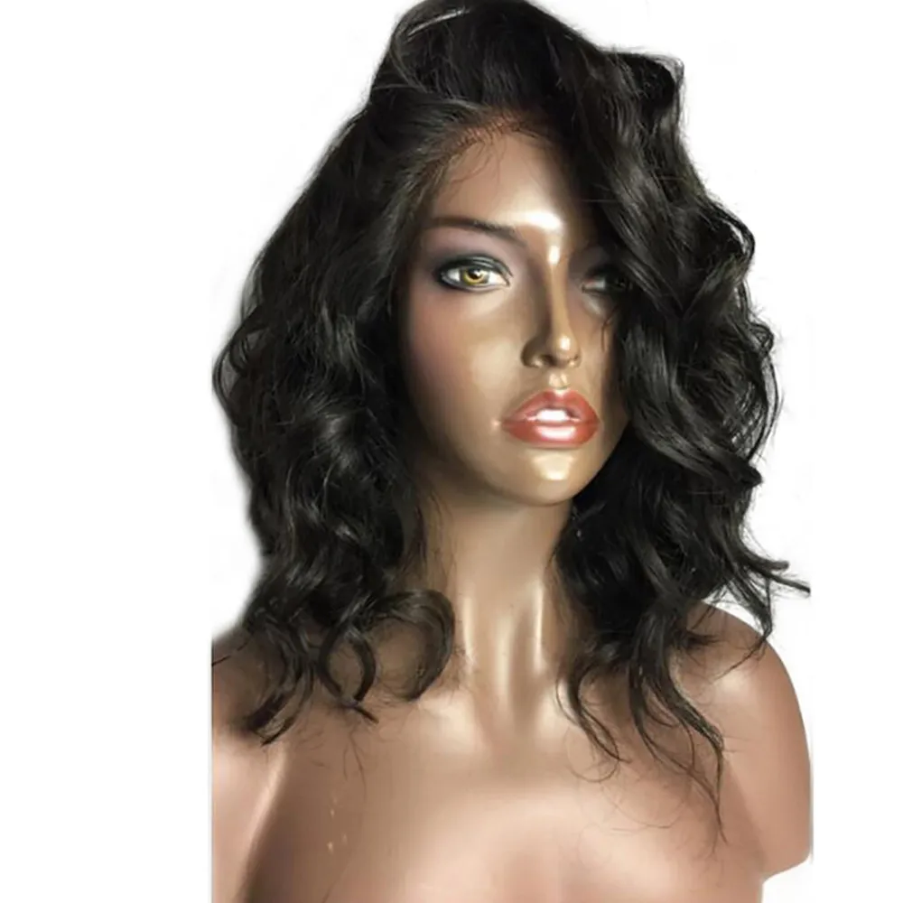 

Brazilian Less Lace Front Full Wig Bob Wave Black Natural Looking Women Wigs 2U81016