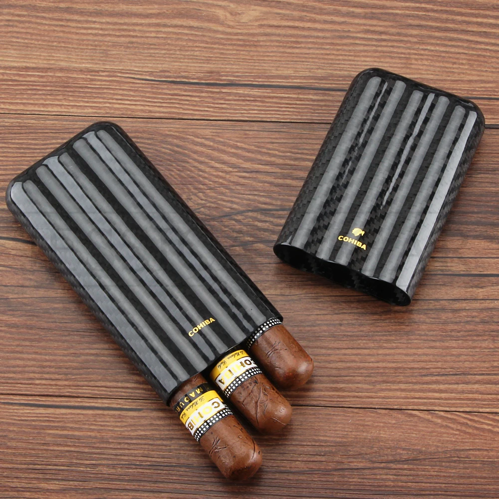 COHIBA Черный карбоновый блеск Чехол для сигар коробка 3 трубки держатель табака