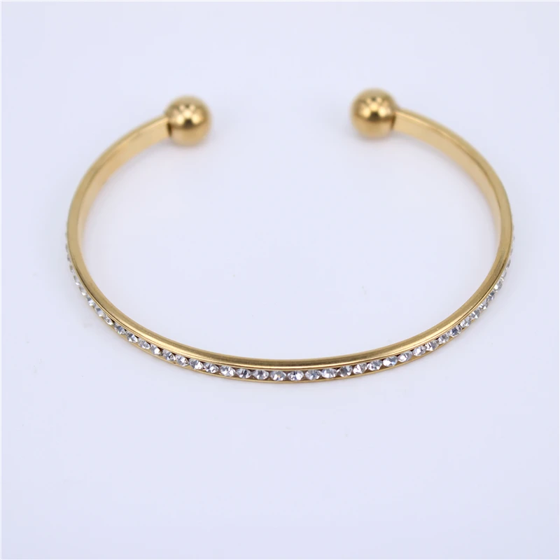 2 цвета, модный открытый жесткий браслет для женщин,, браслет из нержавеющей стали с кристаллами, подарок для девочки LH763 - Окраска металла: Золотой цвет
