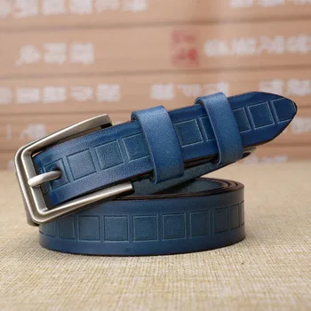 

Genuine Leather Pin Buckle Women Blue Belt Cowskin Plaid Belts Luxury Lady Jeans Belt Quality Guarantee ZLB007