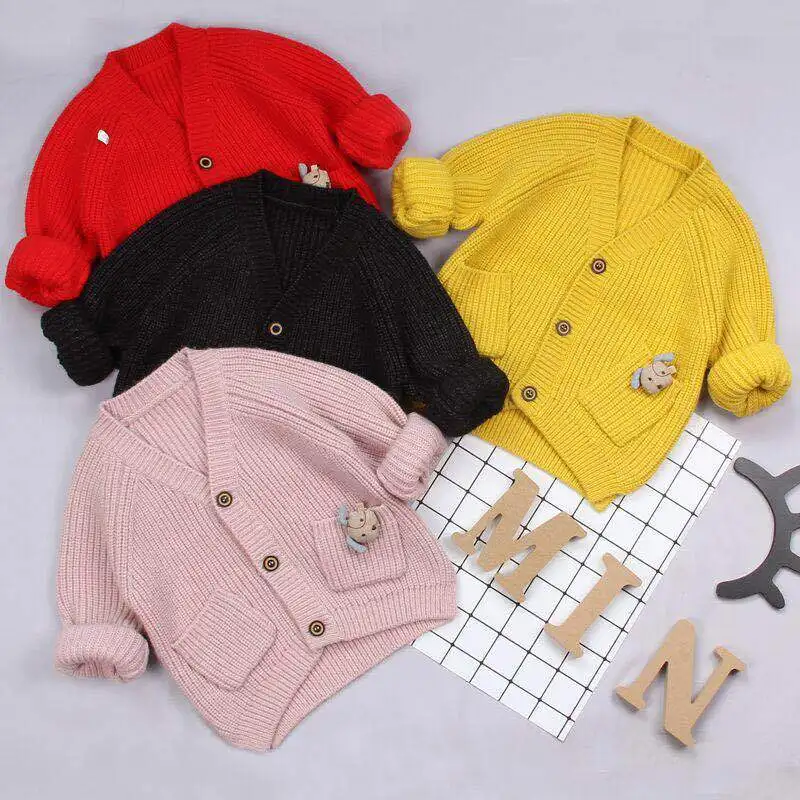 

Autumn Children Sweater Kids Pullover Cardigan Toddler Baby Girl Warm Knitted Cartoon doll Coat Cardigan Tops Outfits Clothes