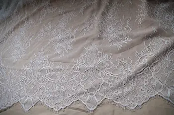 

off white Chantilly lace fabric, bridal chantilly lace, retro wedding lace fabric with scalloped borders 3yards