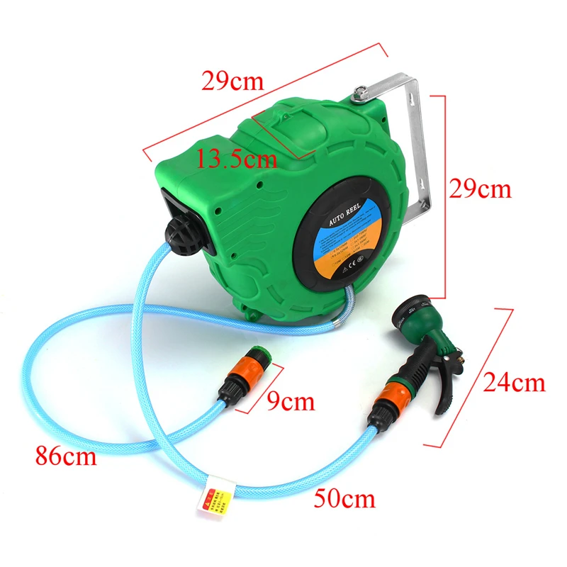 

10m With Pvc Tube Inside Diameter 8 Outer Diameter 12 Automatic Retractable Water Drum Hose Reel With Spray forGun To Watering