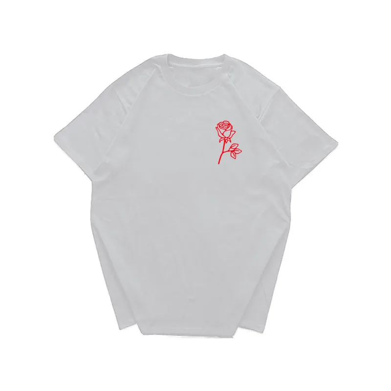 Летняя мужская футболка Харадзюку с принтом розы, футболка с коротким рукавом в стиле хип-хоп, хлопковая футболка, модная повседневная футболка