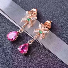 Серьги-капли с натуральным розовым топазом, 925 серебро, серьги с натуральным драгоценным камнем, Женские Романтические модные серьги в форме бабочки