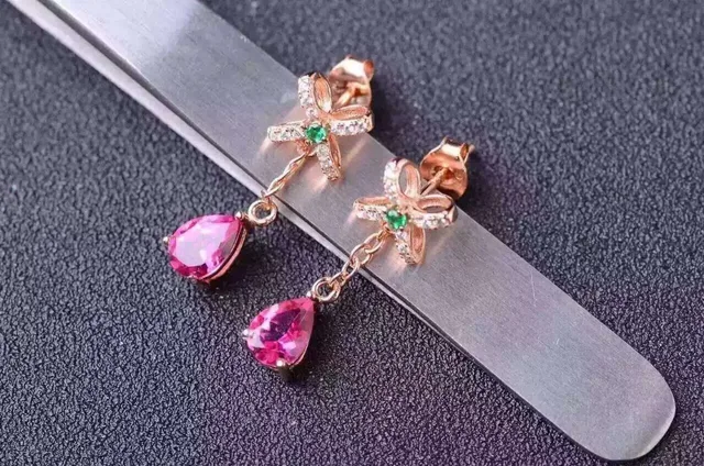Natural Pink Topaz Stone Drop Earrings 925 Silver Gemstone Natural Pink Topaz Stone Drop Earrings 925 Silver Gemstone Earring Women Erfly Shape Fashion