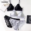 Thin Cotton Women Lingerie Sexy Embroidery Lace Underwear Sets High Quality Bra Set 3/4 Cup Brand Sexy Intimates Bra & Brief Set 1