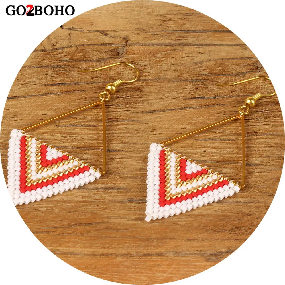 

Go2boho Dropshipping Earrings MIYUKI Seed Beads Boho Jewelry Earring Geometry Triangle Pattern Women Gifts Gold Stainless Steel