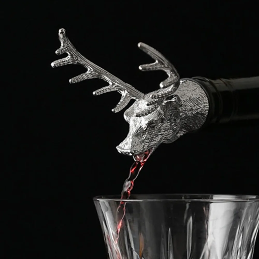 Mealivos Stainless Steel Deer Stag Head Wine Pourer Unique Wine Bottle