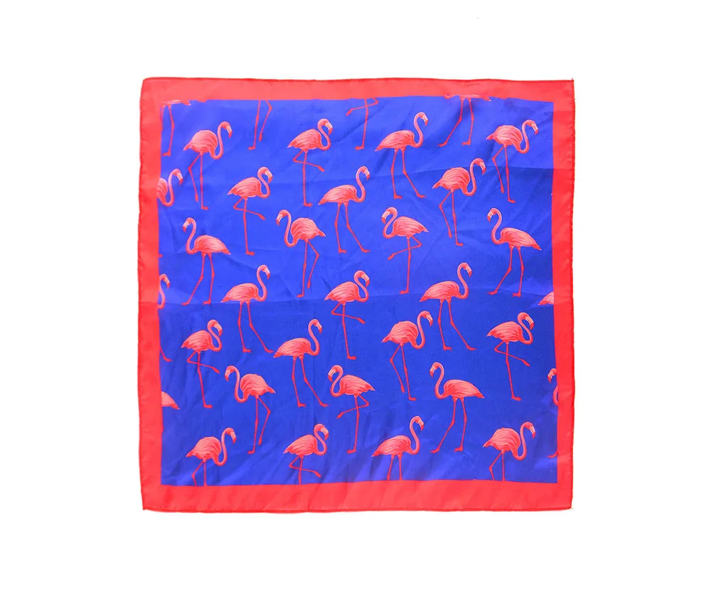 

Blue/Hot Pink Flamingo print silk like square neck scarf/head scarf/bag scarf